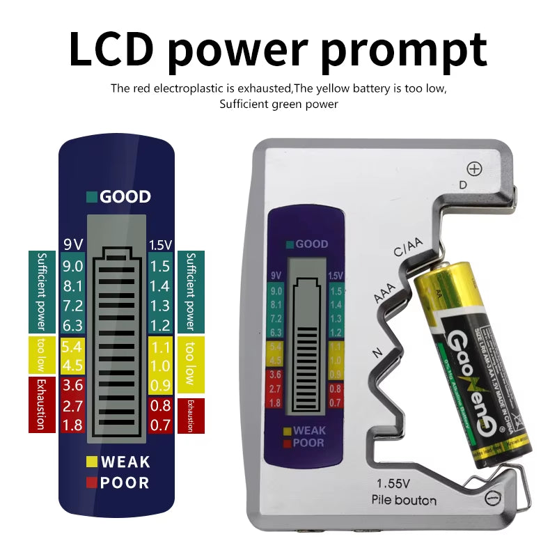 Ultimate Digital Battery Tester & Analyzer with LCD Display - Check AA, AAA, and Button Cell Capacity Effortlessly!
