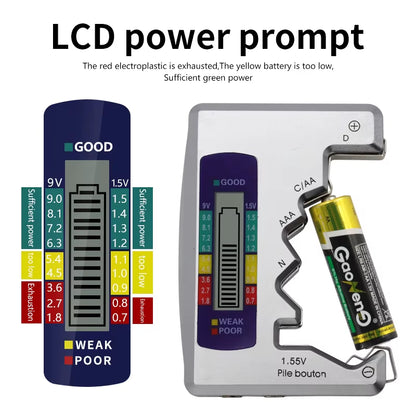 Ultimate Digital Battery Tester & Analyzer with LCD Display - Check AA, AAA, and Button Cell Capacity Effortlessly!