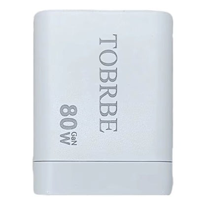 80W MAX 3-in-1 Retractable Gan Charger - Fast Charging Block with Type-C Cable & 2 USB Ports - Portable Mobile Phone Adapter