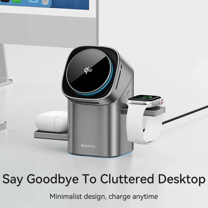 Fast 15W Qi2 Auto-Rotate 3-in-1 Wireless Charger for iPhone 12-16, Apple Watch & AirPods