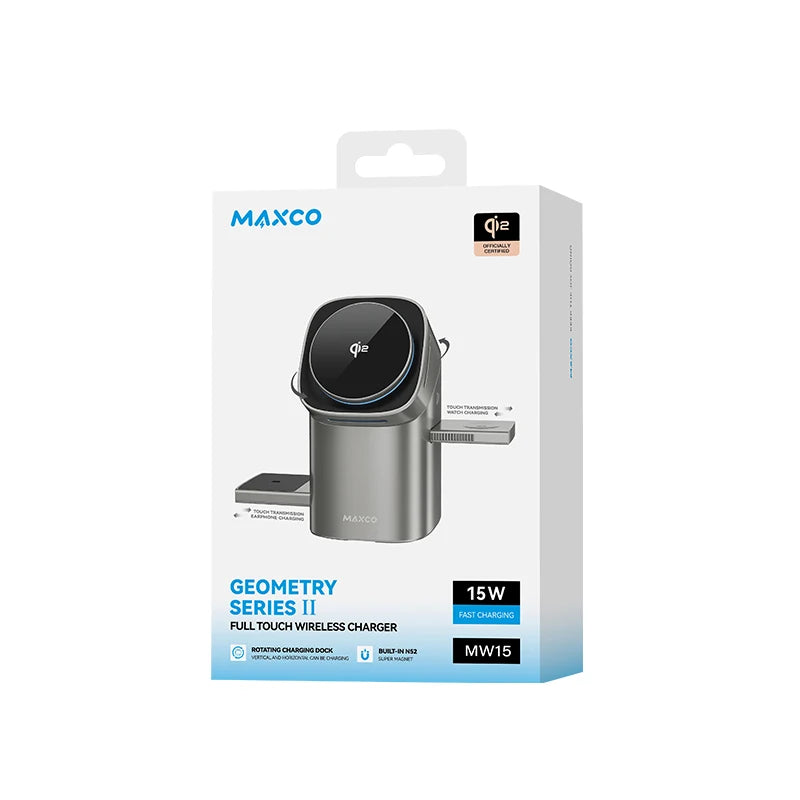 Fast 15W Qi2 Auto-Rotate 3-in-1 Wireless Charger for iPhone 12-16, Apple Watch & AirPods