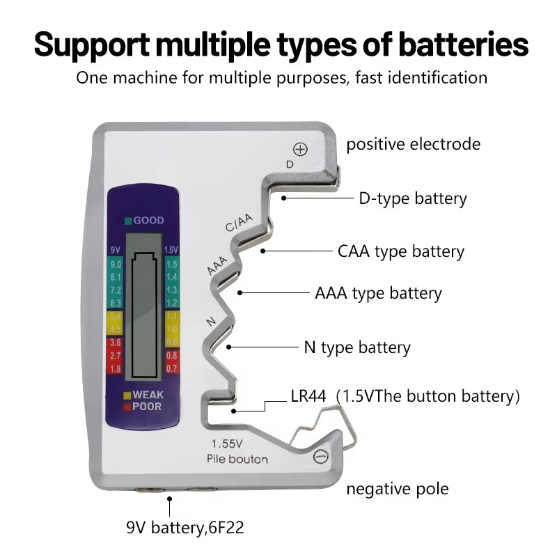 Ultimate Digital Battery Tester & Analyzer with LCD Display - Check AA, AAA, and Button Cell Capacity Effortlessly!