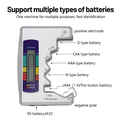 Ultimate Digital Battery Tester & Analyzer with LCD Display - Check AA, AAA, and Button Cell Capacity Effortlessly!