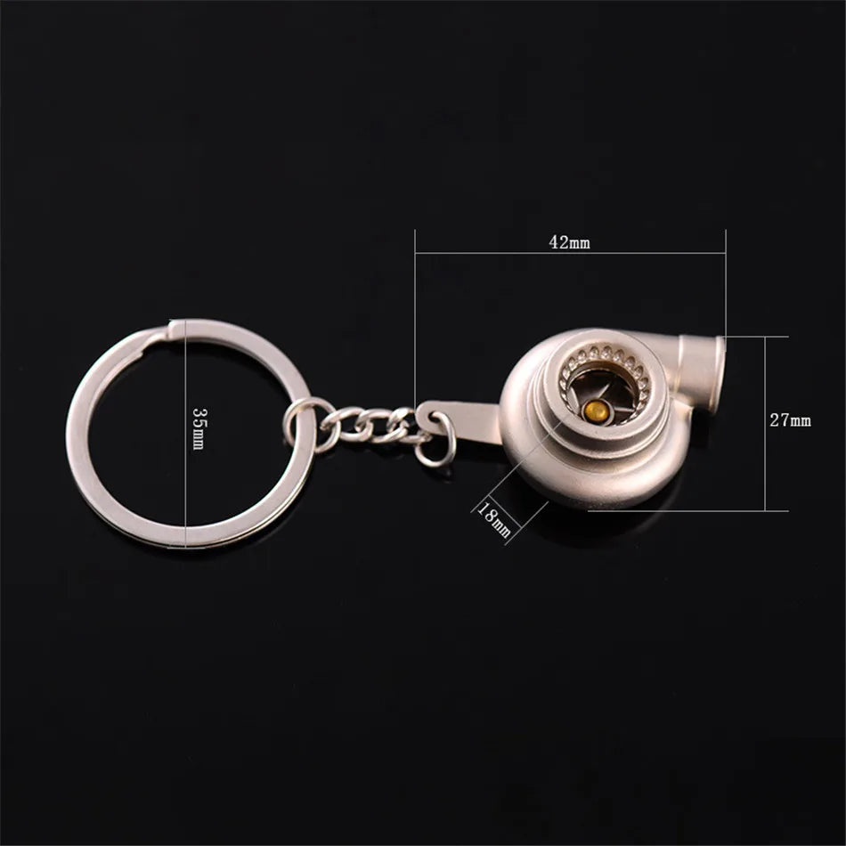Mini Turbo Turbocharger Keychain - Spinning Turbine Car Keyring Accessory