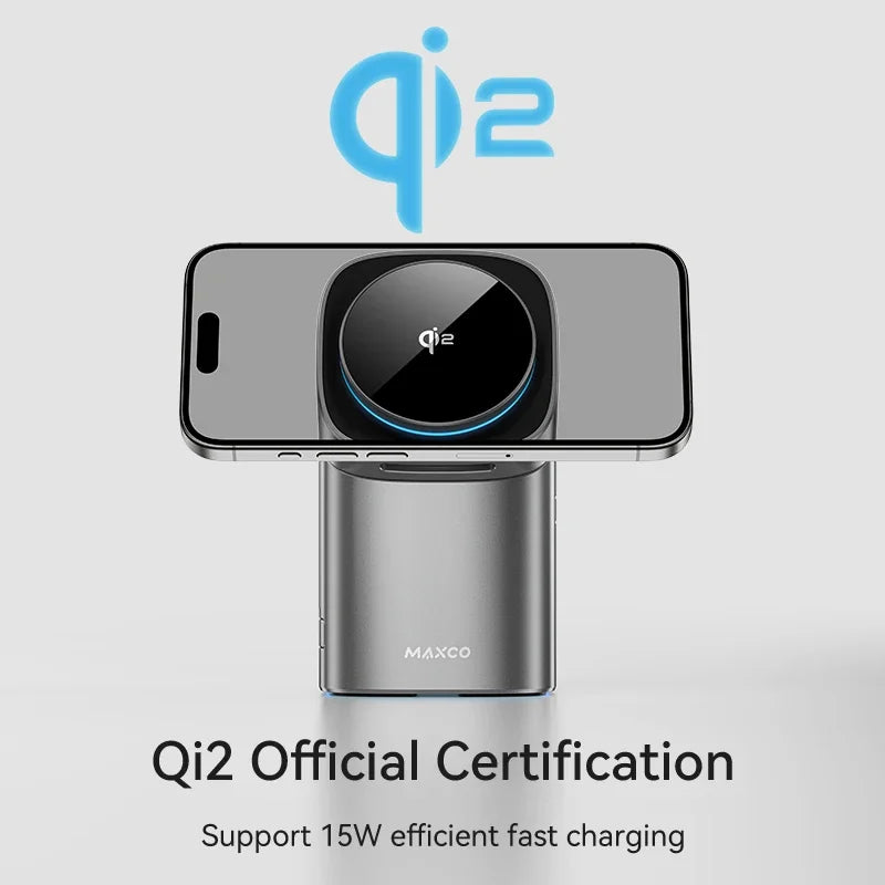 Fast 15W Qi2 Auto-Rotate 3-in-1 Wireless Charger for iPhone 12-16, Apple Watch & AirPods