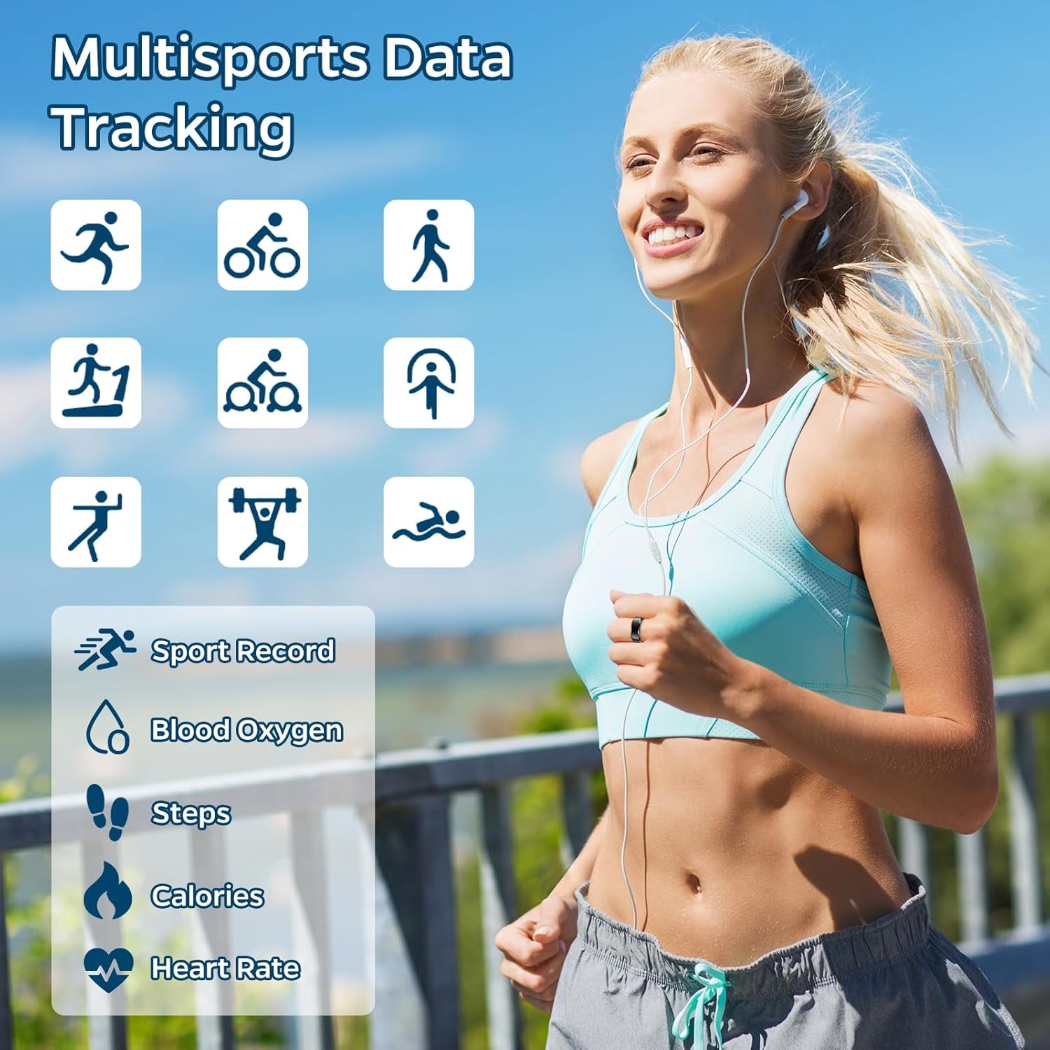 Advanced Sleep Tracker Ring - Waterproof Fitness Monitor with Heart Rate, Activity Tracking, Air Gestures, 7-Day Battery Life, Compatible with iOS & Android (Silver, Size #12)