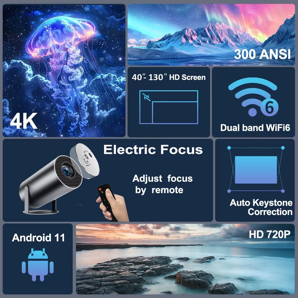 Experience Stunning Home Entertainment with the HY300 Plus HD Projector - 4K Android LED Mini Projector for Movies and More
