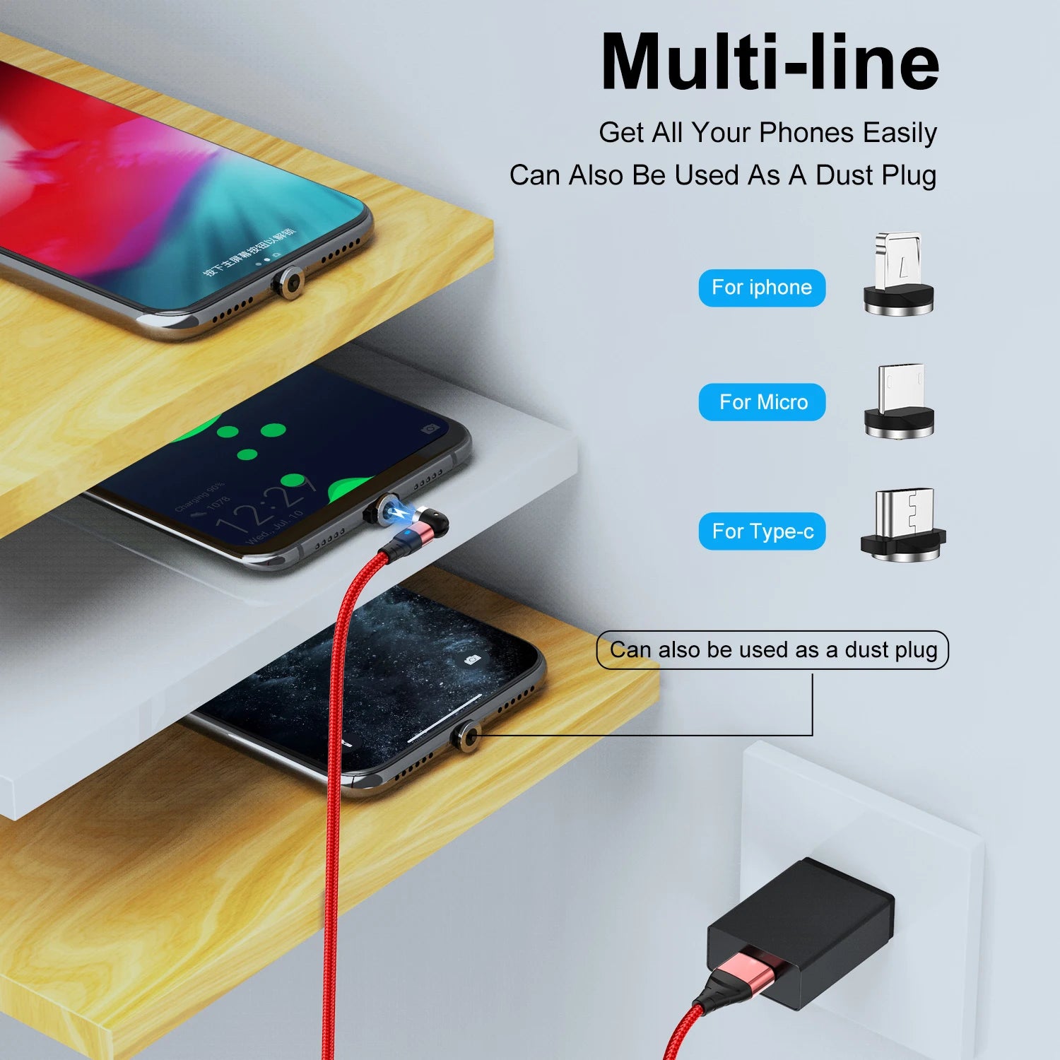 Revolutionary 540° Magnetic Fast Charge USB-C Cable for iPhone 14/11, Huawei, Xiaomi, Samsung - Ultimate Convenience and Speed!