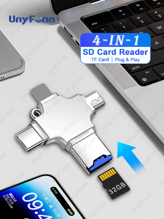 Versatile 4-In-1 Memory Card Reader for iPhone, Android & PC - USB Type-C to Micro SD/TF for Huawei, Samsung, Xiaomi