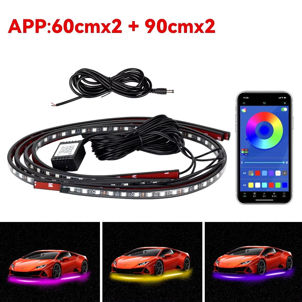 Transform Your Ride with RGB Car Underglow LED Strip Lights - Remote/App Control, Waterproof & Flexible!